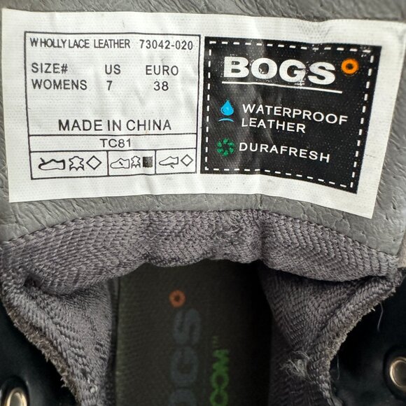 Bogs Holly Lace-up Waterproof Grey Leather Boots Hiking Women's Size 7 NWOT - Picture 10 of 10